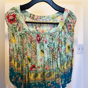 Figueroa and Flower floral Bohemian blouse, with 3/4 length sleeves